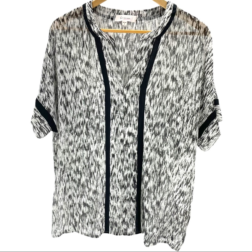Vince Camuto Semi Sheer Black & White Short Sleeve Blouse